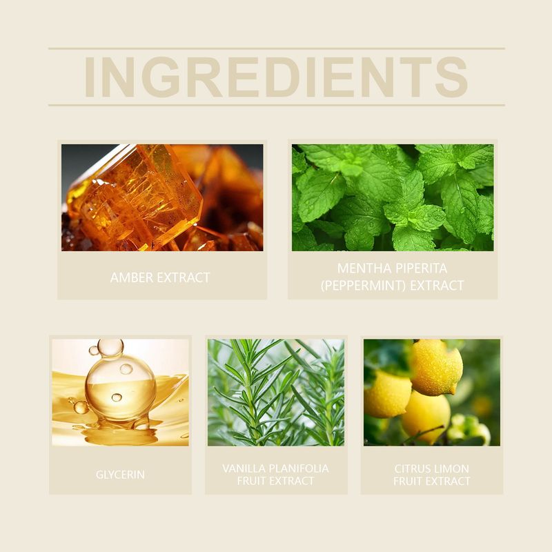 Perfume con textura de aceite esencial de vainilla, suave, fresco, ámbar claro y duradero._voghion.com