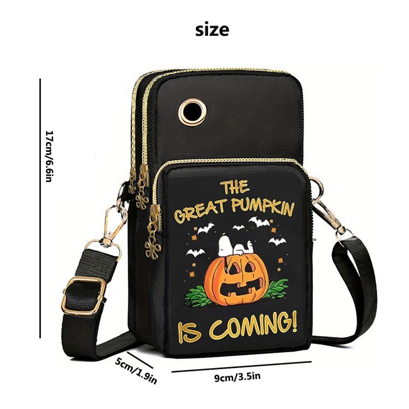 Stilvolle Halloween-Kürbis-Umhängetasche für Damen und Herren – Kompakte Handytasche aus Nylon mit verstellbarem Riemen, Mini-Umhängetasche für den täglichen Gebrauch_voghion.com