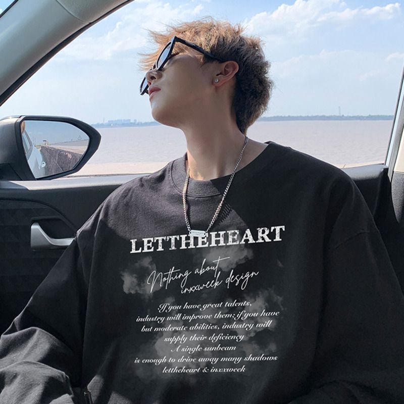 Maglietta a maniche lunghe in puro cotone stile americano da uomo, felpa ampia di grandi dimensioni, strato interno bianco, base da uomo_voghion.com