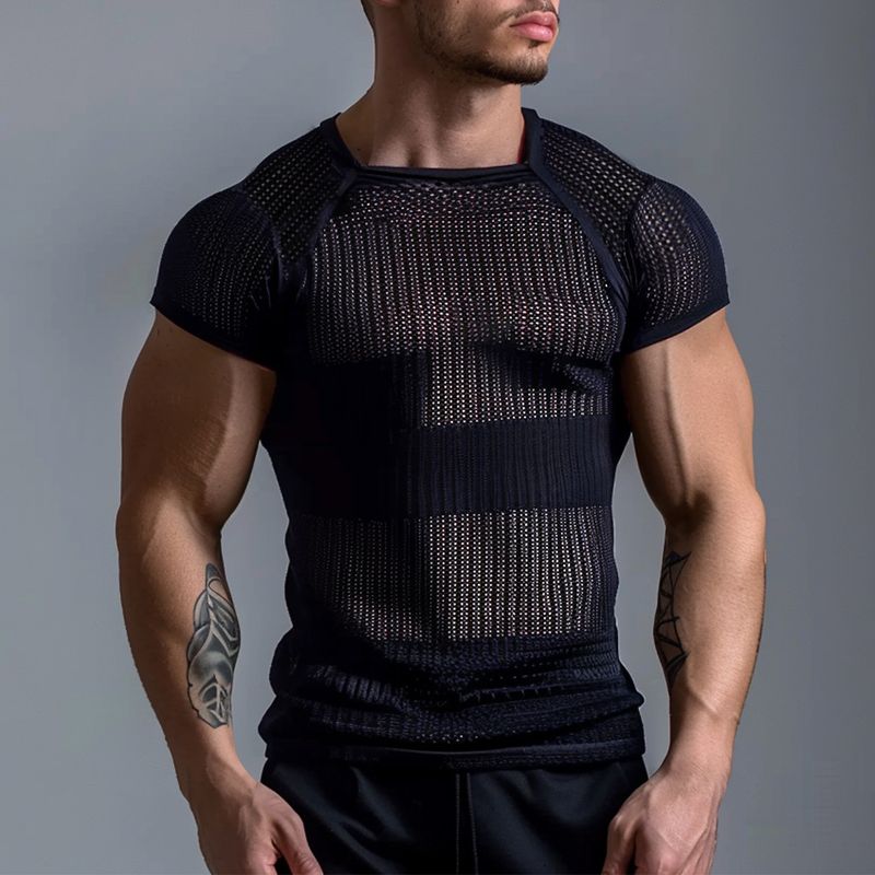 T-shirt de sport moulant pour homme, coupe slim, sexy, grande taille, tendance, été_voghion.com