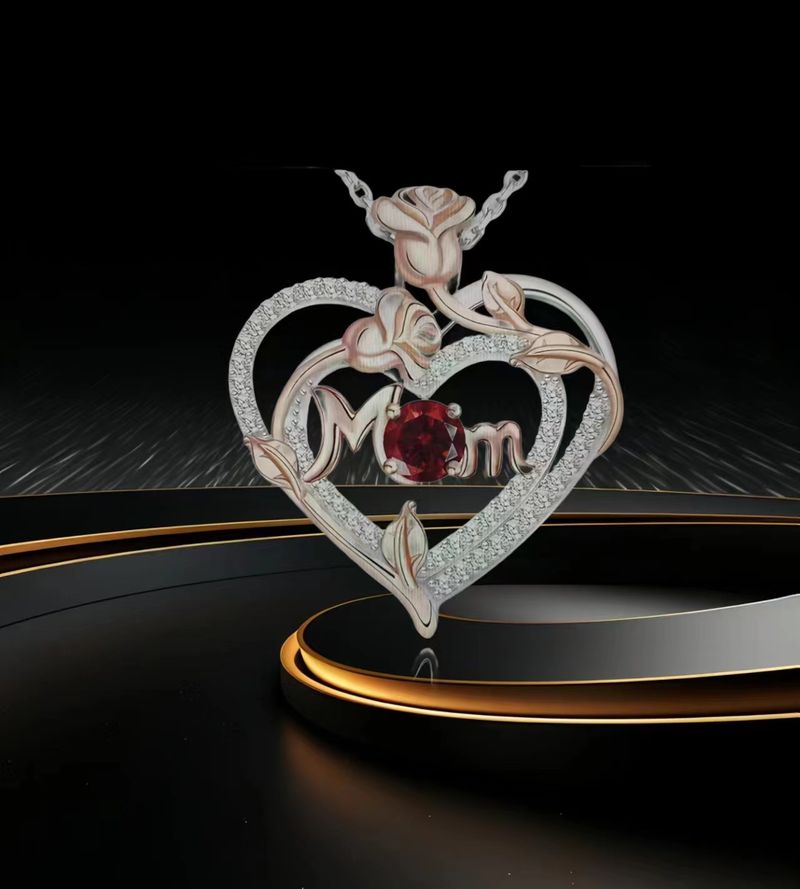 Collana a forma di cuore con rosa, ciondolo con separazione dei colori, catena per clavicola, collana dal temperamento alla moda, regalo per la festa della mamma._voghion.com