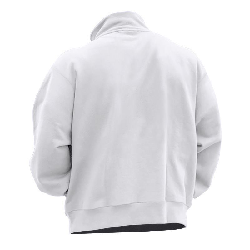 Felpa da uomo con collo alto e cerniera a un quarto - Pullover foderato in pile dalla vestibilità comoda per un look casual e sportivo (bianco, nero, cammello, rosso, vino, albicocca)_voghion.com