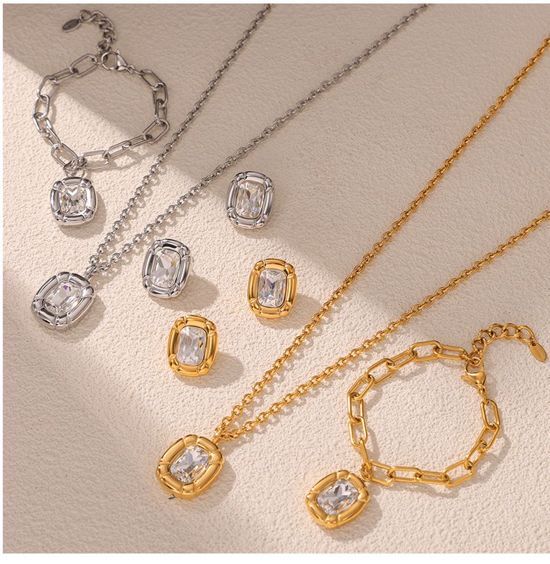 Retro licht luxe eenvoudige ketting oorbellen armband sieraden textuur ovaal merk diamant ontwerp titanium stalen sieradenset_voghion.com