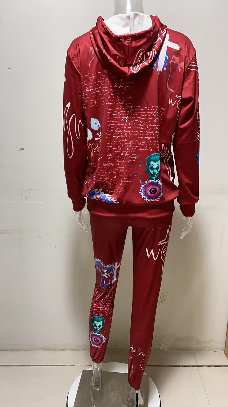 Women's Fashion Casual Print Women's Two-piece Sweatshirt Suit_voghion.com