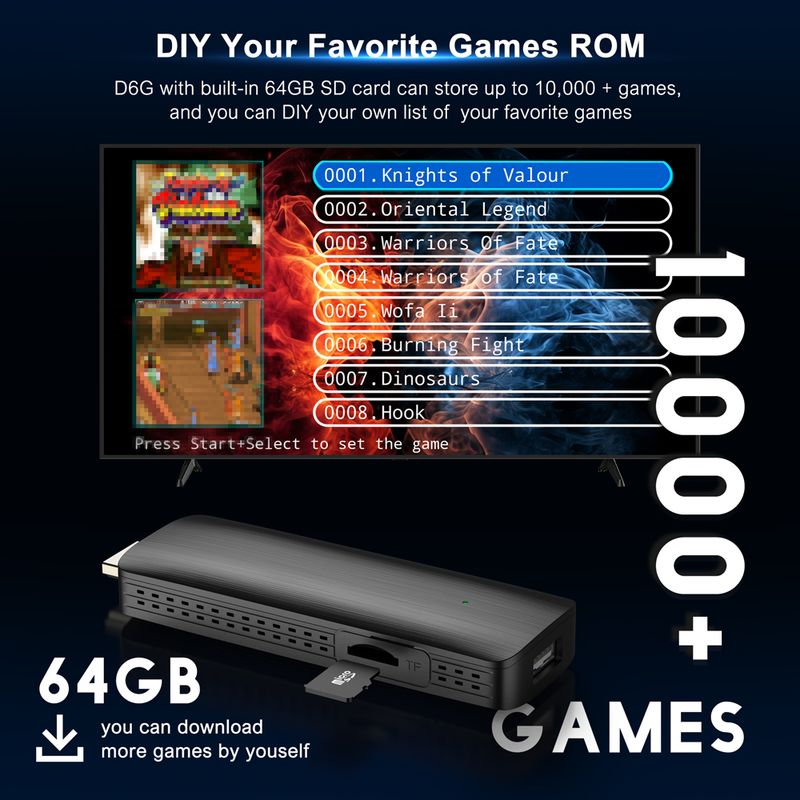 ELEBAO D6G Retro TV 64GB 10000 x2 Lite Juegos Gamepad Video Console 4K Game Stick_voghion.com