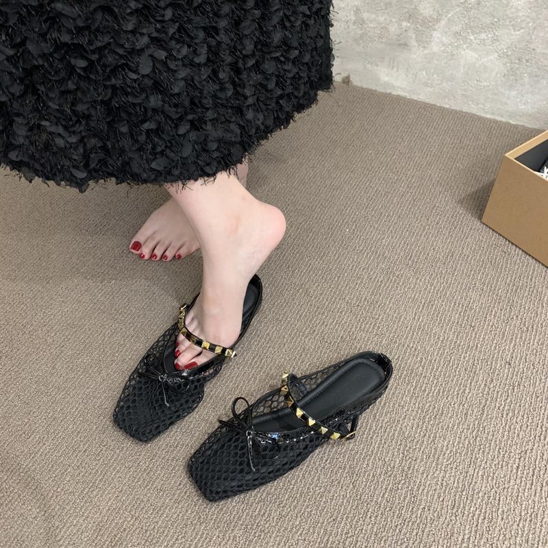 Lage hak Koreaanse stijl visnet geweven sandalen voor vrouwen 25 Zomer holle comfort niche strand Romeinse schoenen gesloten teen half_voghion.com