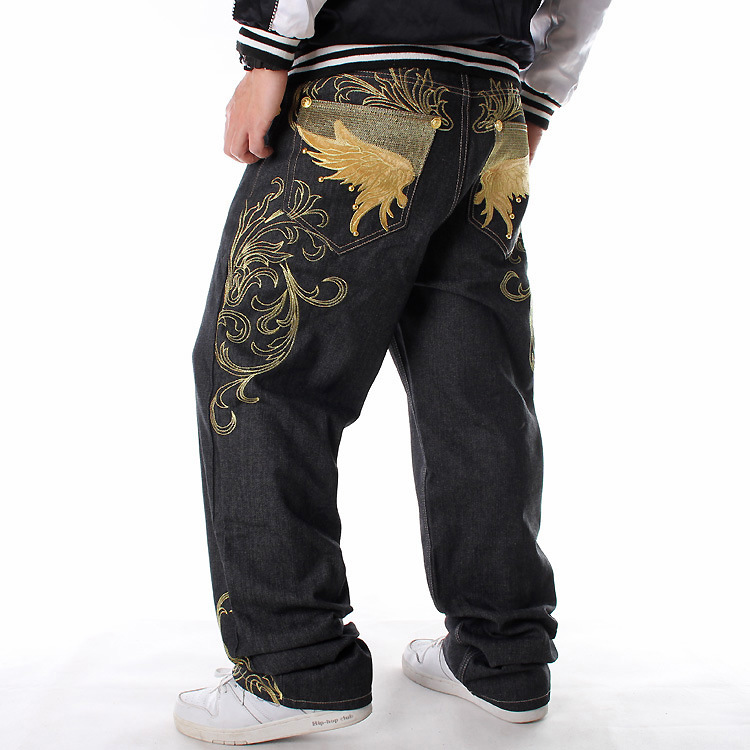 Men's Clothing Embroidered Hip Hop Jeans Men's Trend Hip Hop Street Dance Casual Loose Plus Fat Plus Size Skateboard Pants_voghion.com