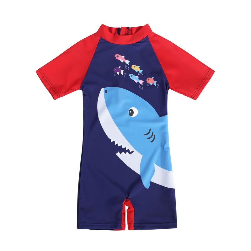 Maiôs infantis para mães e filhos, maiôs de secagem rápida para bebês, tubarões de desenho animado, maiôs fofos para meninos e meninas_voghion.com