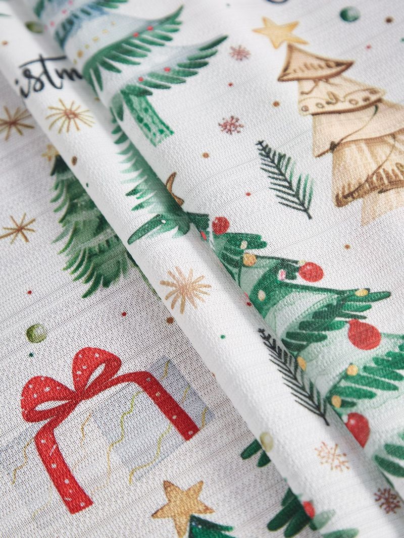 Set di tovaglie natalizie – Tovaglia da pranzo in poliestere di alta qualità con motivi di alberi, campane e pupazzi di neve, da 140x100 cm a 140x360 cm_voghion.com