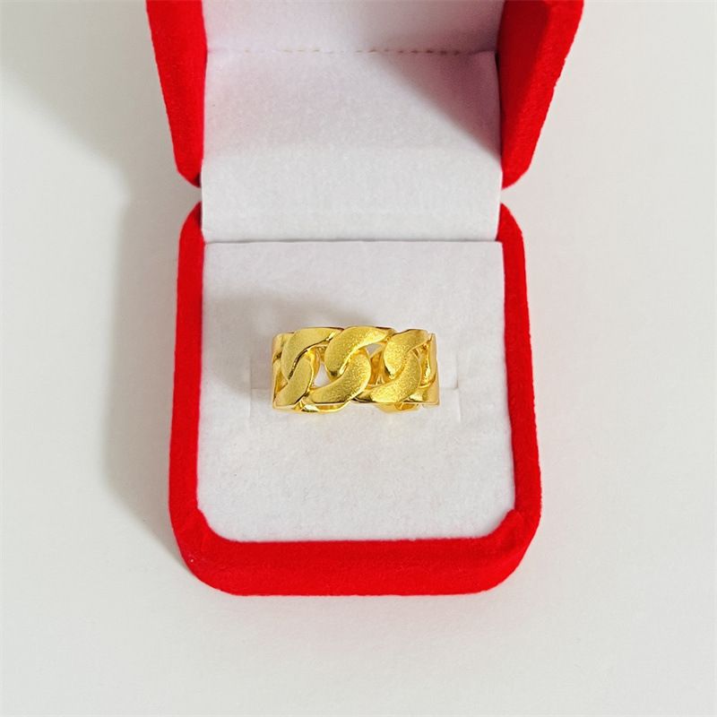 Anello aperto con catena cubana opaca placcata in oro da uomo, tendenza moda_voghion.com