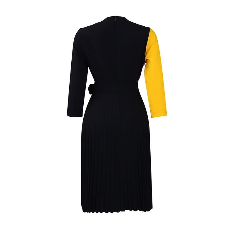 Women's fashion temperament color matching strap pleated skirt elegant_voghion.com