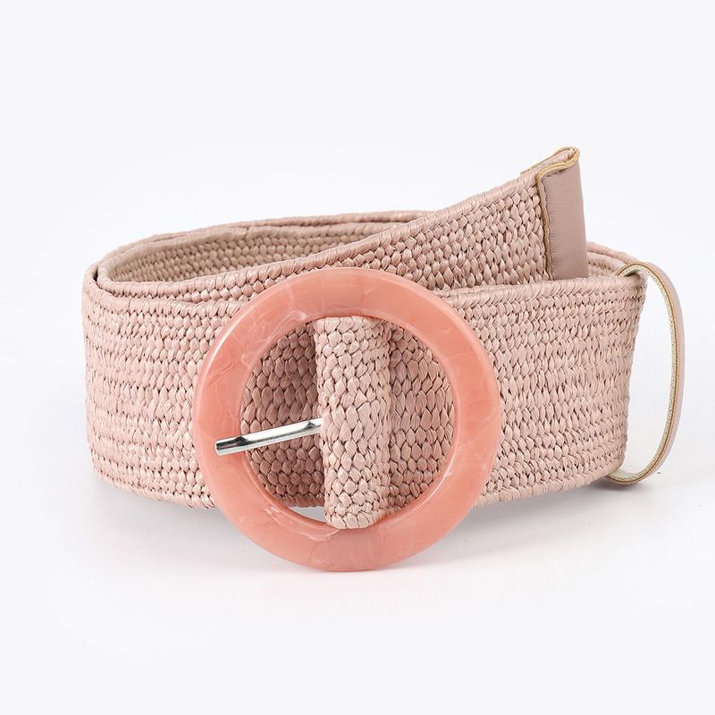 Cintura forestale, fibbia rotonda da donna elastica in erba PP, cintura da donna in stile bohémien larga 5 cm_voghion.com