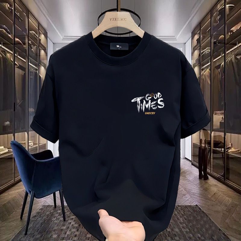 Men's Clothing Heavyweight Trendy Brand Pure Cotton Printed Men's Short Sleeved T Shirt New Summer Trendy Casual Round Neck T Shirt_voghion.com
