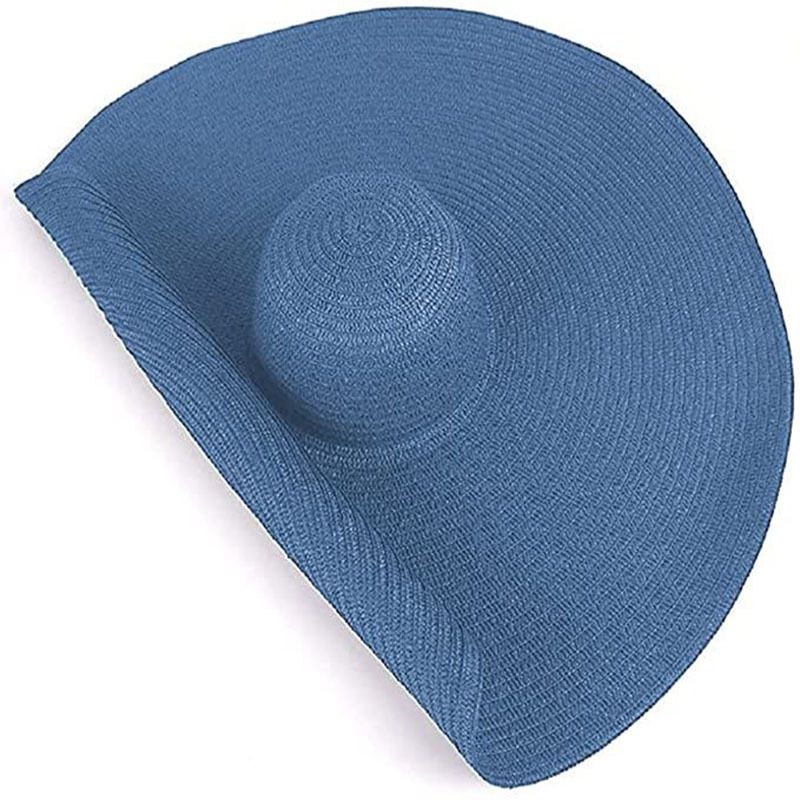 Cappello da spiaggia da donna a tesa larga oversize alla moda in paglia da spiaggia, cappello da sole estivo in morbida pelliccia con bordo arricciato_voghion.com