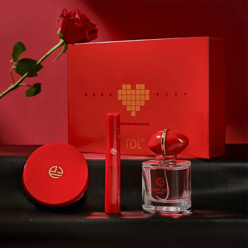 HNVN 3 STK Designer Authentic TDL rote Tube Lippenglasur Tomatenfarbe Rosenparfüm Concealer Luftkissen BB Make-up Set Damenparfüm 50ml mit Geschenkbox_voghion.com