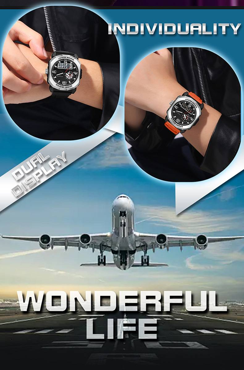 Multi Functional Digital Watch, Dual Display Waterproof Luminous Electronic Watch, Fashion Electronic Watch for Youth_voghion.com