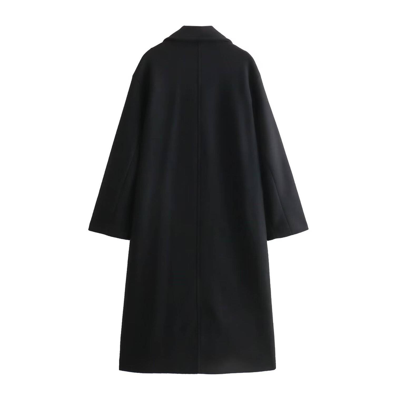 Cappotto in tweed morbido e ampio da donna autunno e inverno nuovo cappotto doppiopetto con risvolto e maniche lunghe di media lunghezza_voghion.com