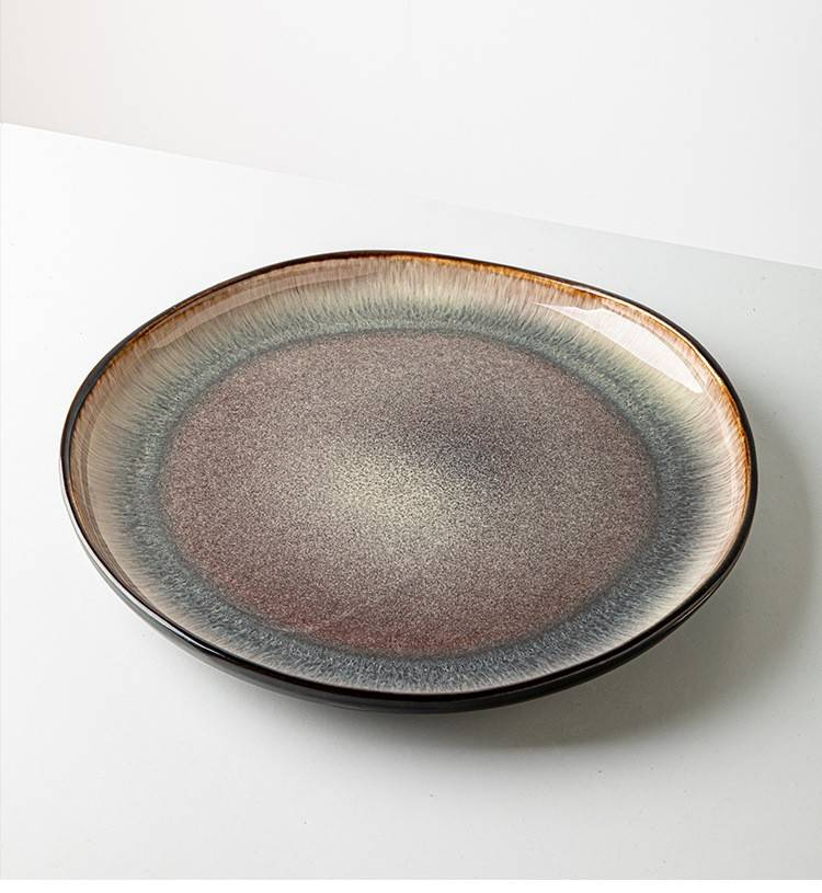 Flame-Kiln Glazed Ceramic Set - Gradient Irregular Bowl & Plate (Handmade Vintage Stoneware For Modern Rustic Dining)_voghion.com