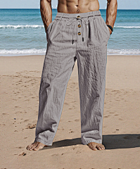Men's New Solid Linen Trousers - Breathable Elegance With Natural Texture_voghion.com