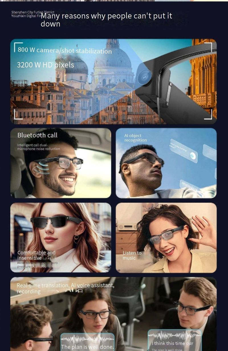 Smart Bluetooth Sunglasses With 8MP Camera, Global Translation, Color-Changing Lenses & Metal Frame – Hands-Free Calls & Music_voghion.com