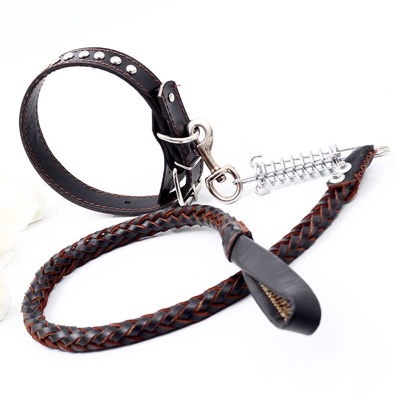 Dog Eight-Strand Cowhide Pet Walking Leash Collar For Medium And Large Dogs Spring Neck Strap Explosion-Proof_voghion.com