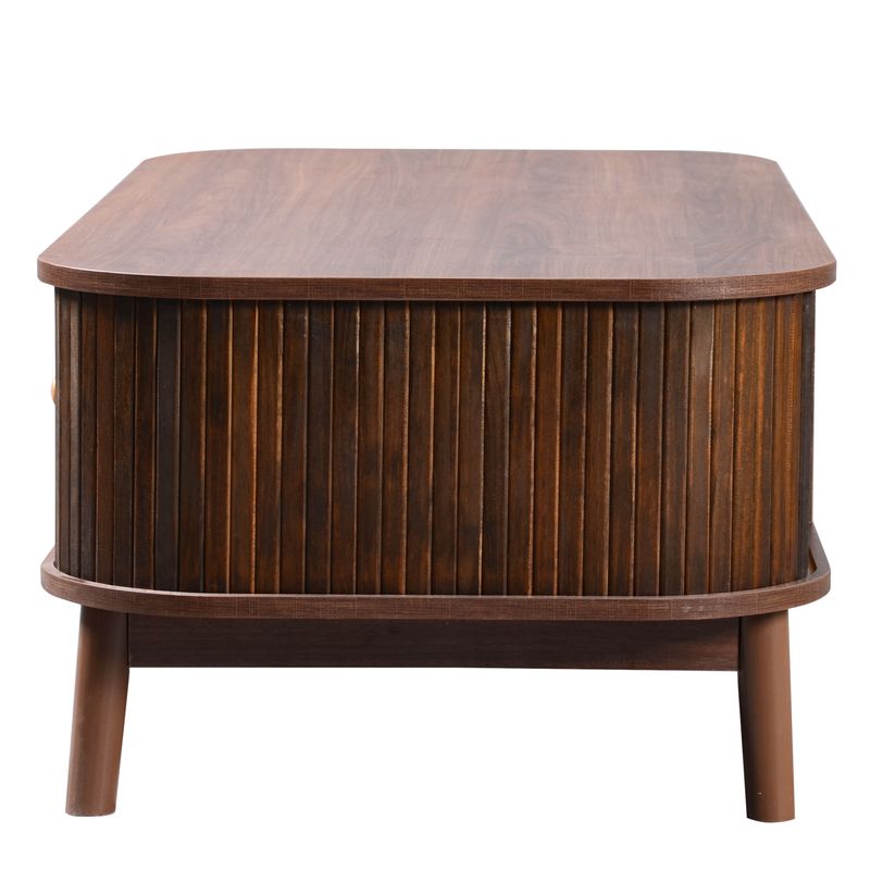 Table basse en rotin avec tiroirs et portes coulissantes, pieds en bois massif, table d'appoint de salon en osier naturel, style rustique_voghion.com