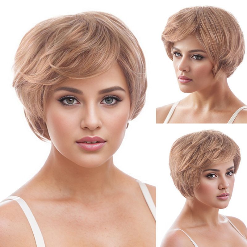 Extension per capelli, parrucche per donne, moda, capelli corti, biondo chiaro, riga laterale, capelli corti e lisci, parrucca in fibra chimica, copricapo_voghion.com