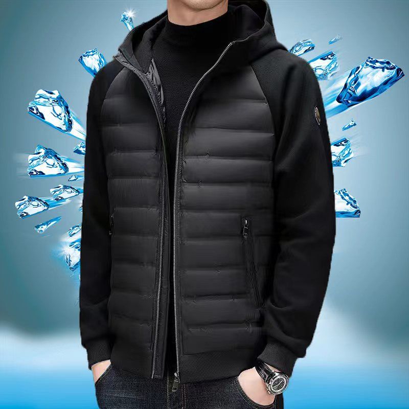 Stable goose down+warm men's hooded lightweight hoodie down jacket 2024 winter new item splicing_voghion.com