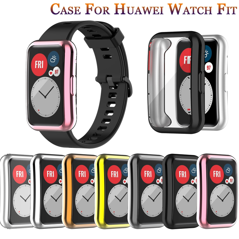TPU blødt beskyttelsescover til Huawei Watch Fit Case Fuld skærmbeskytter Shell Bumperbelagt klassiske etuier til Huawei Watch Fit_voghion.com