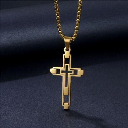 Colier din oțel titan cu cruce scobită, pandantiv de personalitate hip-hop la modă pentru bărbați și femei, de înaltă calitate, non-stop_voghion.com