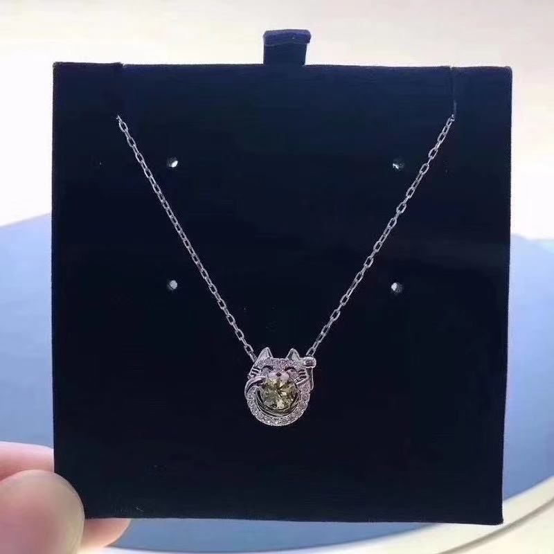 Beating Heart Lucky Cat Female Elements Crystal Chinchilla Clavicle Necklace_voghion.com