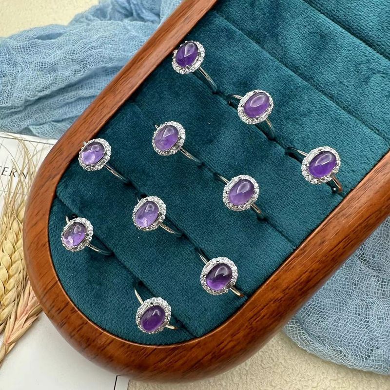Natürlicher Amethyst-Ring für Frauen, Mode, Luxus, eingelegter High-End-Schmuck, Kristall, Handdekoration, verstellbar, neuer Stil_voghion.com