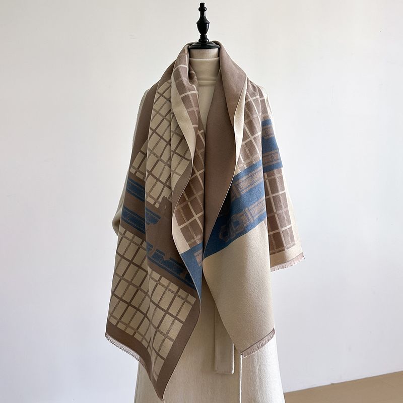 2025 Neuer warmer Kaschmirschal für den Winter für Damen, mittellanger karierter Schal mit Nackenwärmer in Pferdequastenform_voghion.com