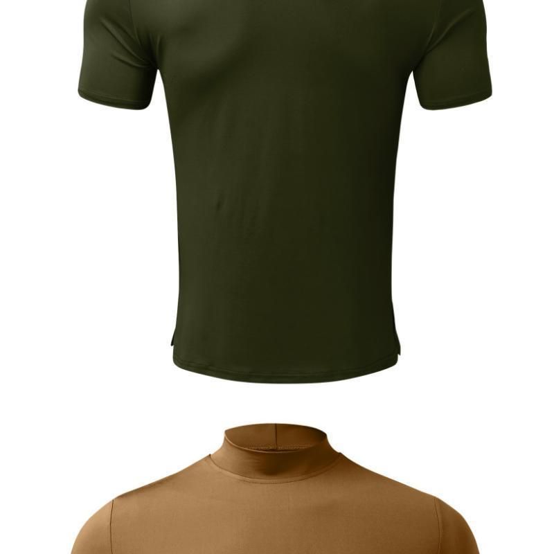 2024 Herbst Winter Stehkragen Kurzarm T-Shirt Herren Basishemd Einfarbiges Oberteil_voghion.com