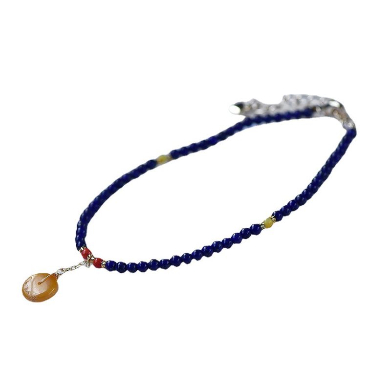 Natural Lapis Lazuli Aklet For Wome, Elegat Ad Simple, Cute With Amber, South Red Agate, Pearl, 14k Gold Plated_voghion.com