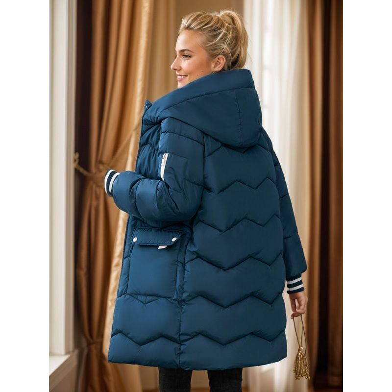 Abbigliamento invernale 2024 Nuova edizione coreana Casual da donna Cappotto in cotone spesso con cappuccio largo medio-lungo_voghion.com
