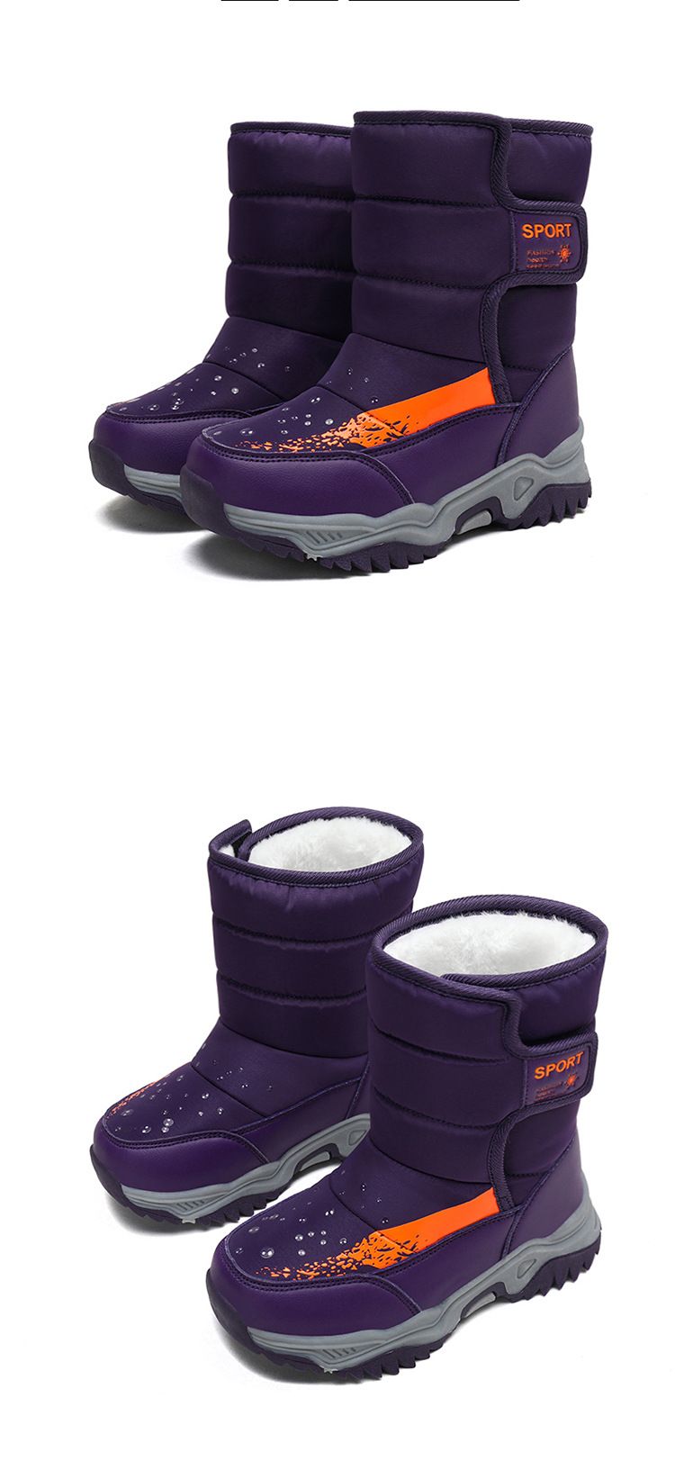 Fornitura transfrontaliera di stivali da neve per bambini di medie e grandi dimensioni, scarpe invernali per bambini in caldo cotone foderate in pile, multicolore, mimetiche, alte in cotone, chi_voghion.com