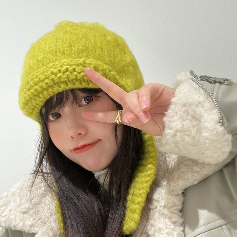 Sciarpa per le orecchie da donna realizzata a mano all'uncinetto coreano, cappello con fascia lavorata a maglia in un unico pezzo, cappello da volo caldo invernale_voghion.com