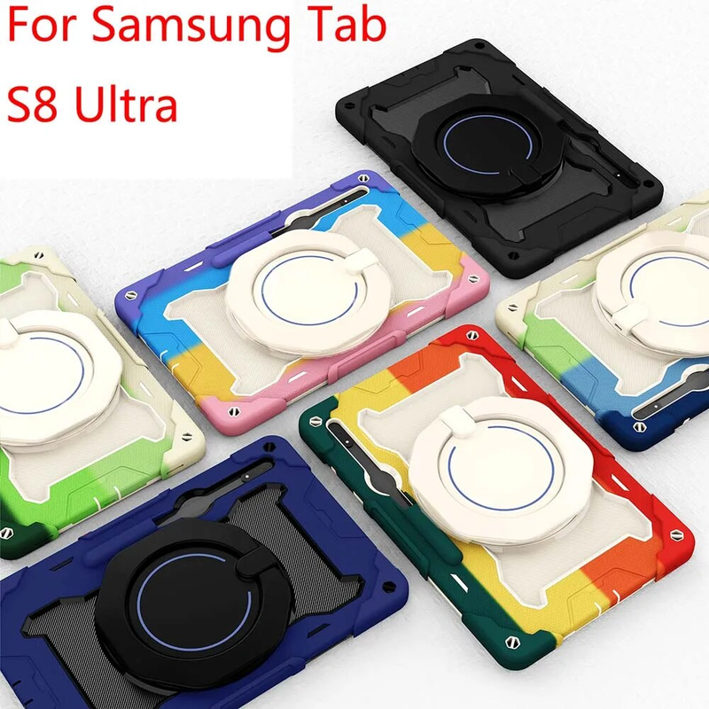 Armor B -tyylinen kotelo Samsung Galaxy Tab S8 Ultra Pen Slot Iskunkestävälle silikoni PC-käsirenkaalle jalustan suojakuorelle_voghion.com