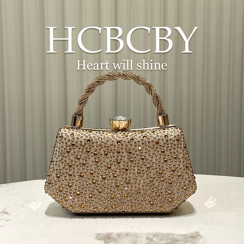 Borsa a mano da sera elegante e alla moda da donna, con pochette in strass e diamanti a doppia faccia color oro lucido._voghion.com