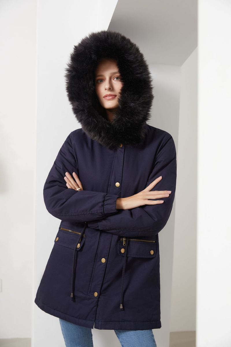 Abbigliamento da donna per superare la giacca imbottita in pile con collo in pelliccia, cappotto caldo con cappuccio, giacca imbottita ampia_voghion.com