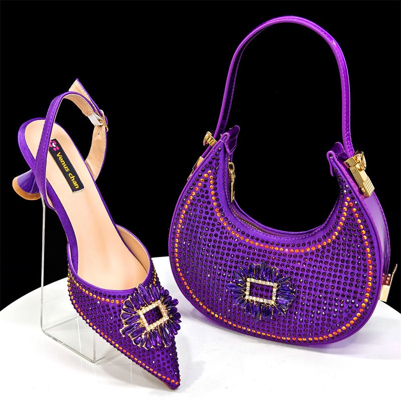 Damenschuhe Damen Spitzschuhe Und Taschen Set Diamantschnalle Dekoration Modisch Und Einfach Bankett Stil Weinrot Spitz_voghion.com