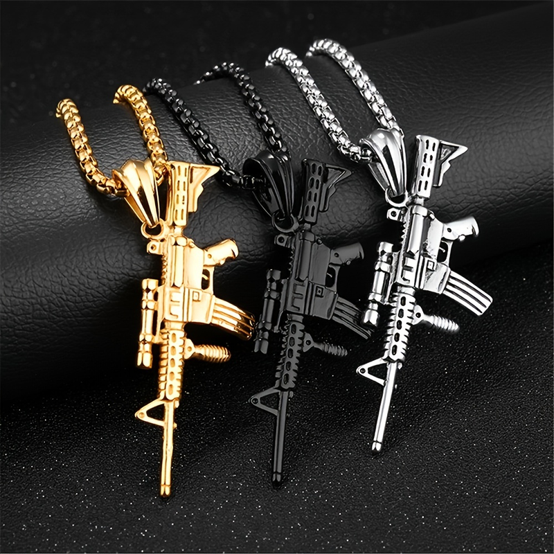 Submachine Gun Pendant Necklace for Man Fashion Hiphop Stainless Steel Chain Male Bar Rap Jewelry Gifts Accessories_voghion.com