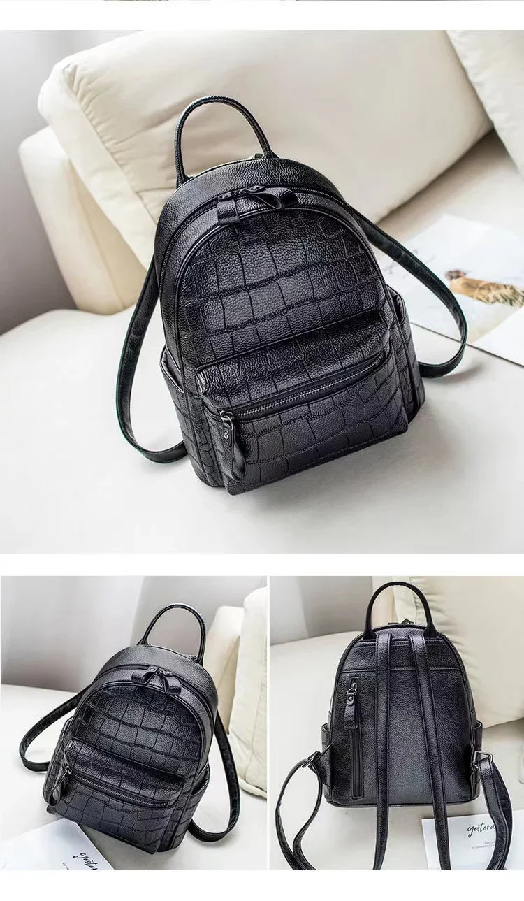 Mini zaino versione coreana con motivo a coccodrillo 2024 nuovo zaino da donna in pelle PU carino piccolo bianco nero per ragazze_voghion.com