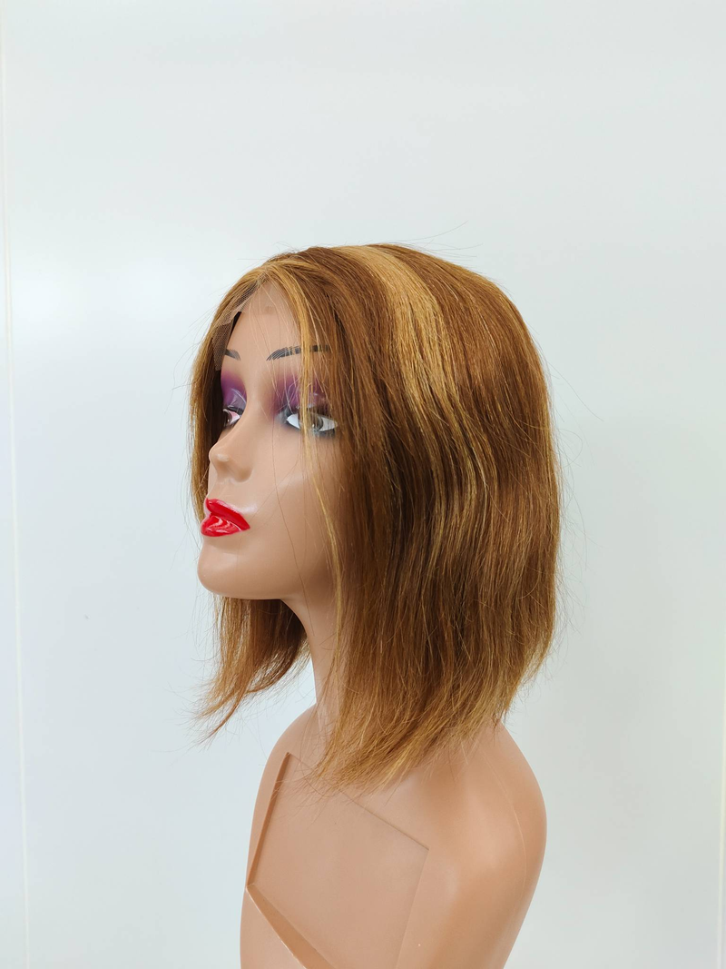 Promozione Parrucca Bob Corta Lisci Evidenziata Frontale In Pizzo Trasparente Parrucche Per Capelli Umani Per Le Donne Parrucca In Pizzo 4x1 Con Ombre Biondo Miele Evidenziata_voghion.com