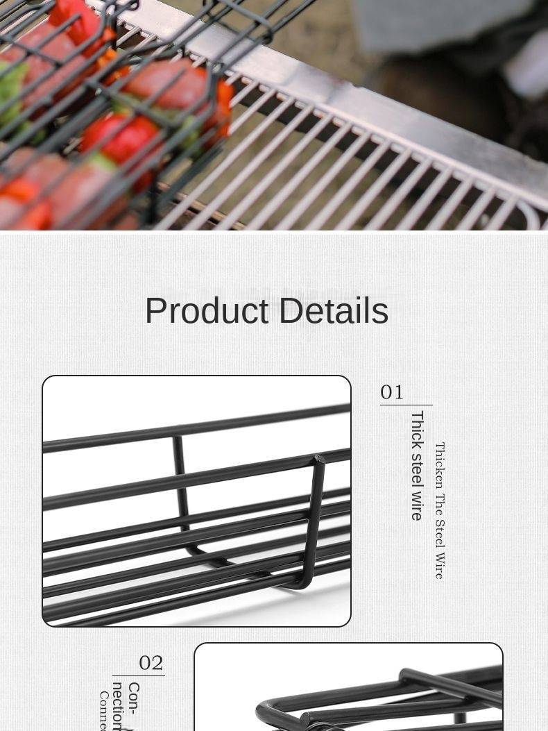 2-Pack Outdoor Wooden Handle BBQ Grill Basket - Perfect for Camping, Meat & Vegetable Grilling, Picnic BBQ Tool, Charcoal Sausage Skewers_voghion.com