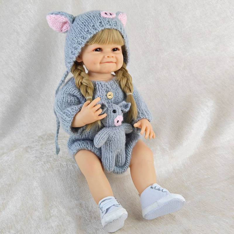55CM tam vücut yumuşak silikon vinil Yeniden Doğan Yürümeye Başlayan Çocuk Kız Küçük Gri Domuz Güzel Prenses gerçekçi Bebek Bebek Noel Hediyesi_voghion.com