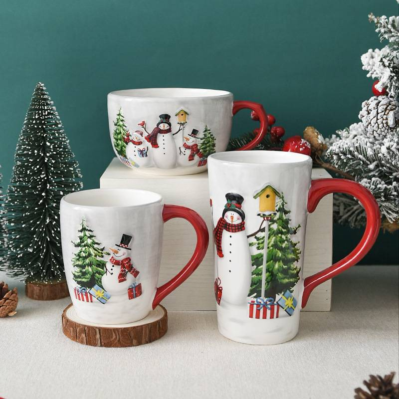 Tazza di ceramica per ufficio e casa con pupazzo di neve di Natale nordico_voghion.com