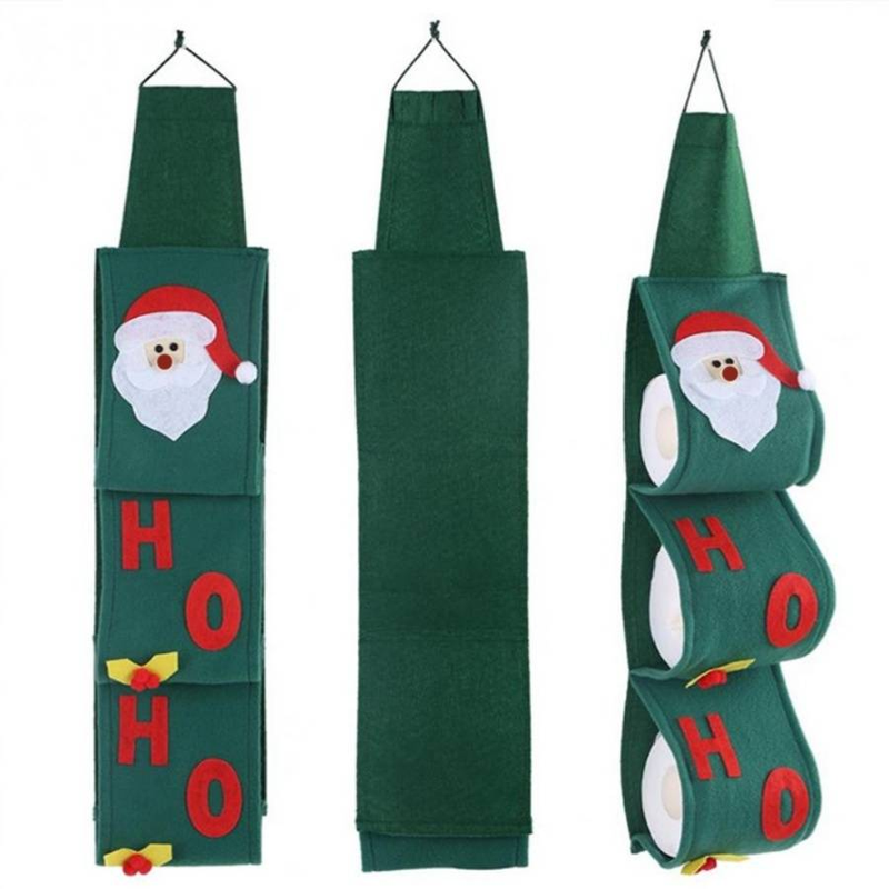 1pc Santa Claus tissue holder Christmas felt roll paper bag non-woven fabric decoration tissue box Christmas storage bag Christmas gift_voghion.com