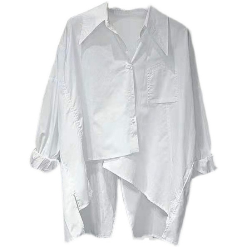 Abbigliamento da donna Camicia irregolare a maniche lunghe con spacco posteriore sottile e larga per donna alla moda_voghion.com